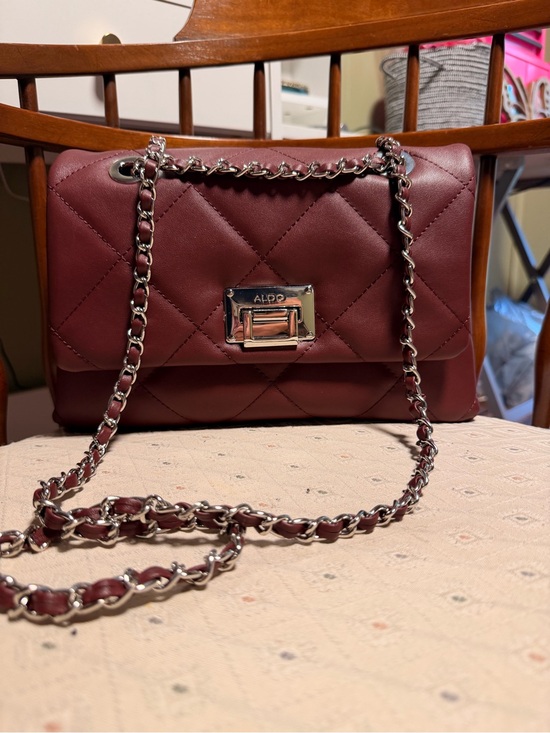 Aldo Handbags - Quilted Wine Crossbody with Silver Chain